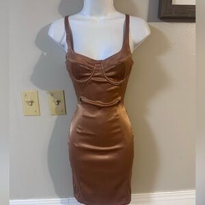 Fashion Nova Copper Satin Bustier Mini Dress